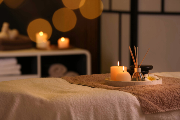 spa table with candles