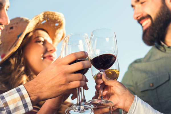 group of people holding glasses of wine