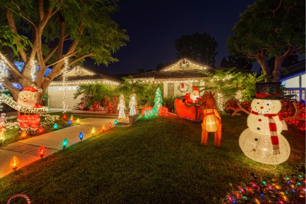 Christmas lights and decorations on a house